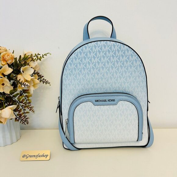 Michael Kors Jaycee Medium Ombré Signature Logo Backpack LT Sky - Picture 1 of 9